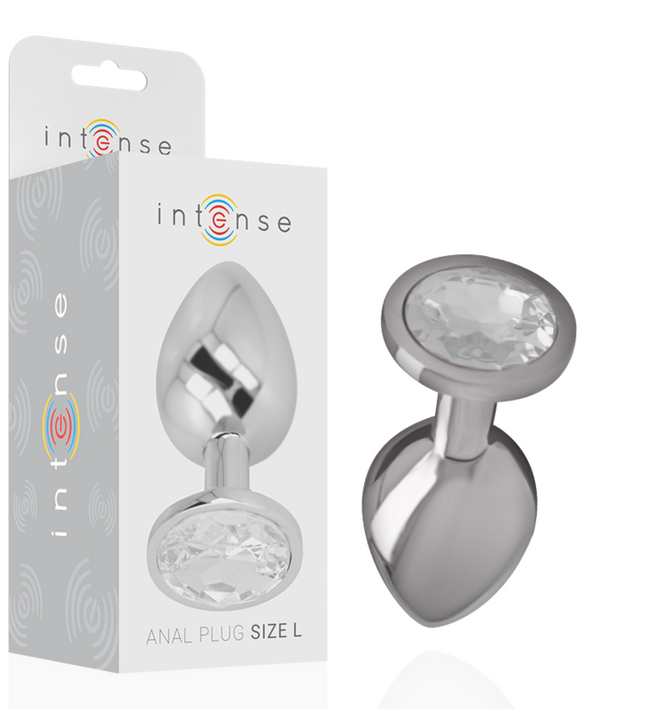 INTENSE - ALUMINUM METAL ANAL PLUG WITH SILVER CRYSTAL SIZE L