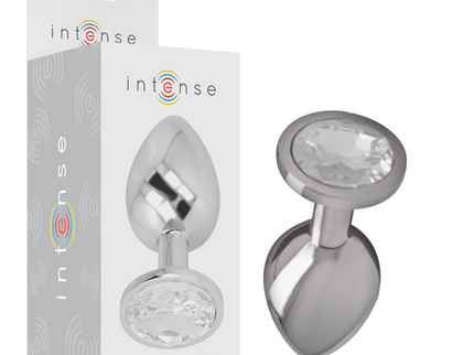 INTENSE - ALUMINUM METAL ANAL PLUG WITH SILVER CRYSTAL SIZE L