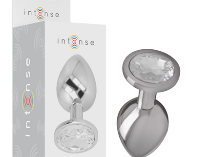 INTENSE - ALUMINUM METAL ANAL PLUG WITH SILVER CRYSTAL SIZE M