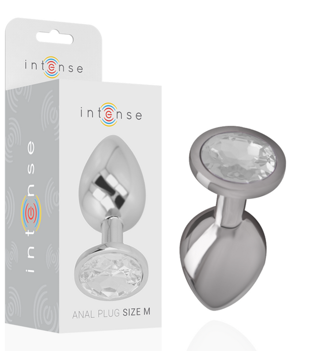 INTENSE - ALUMINUM METAL ANAL PLUG WITH SILVER CRYSTAL SIZE M