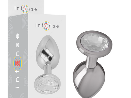 INTENSE - ALUMINUM METAL ANAL PLUG WITH SILVER CRYSTAL SIZE S