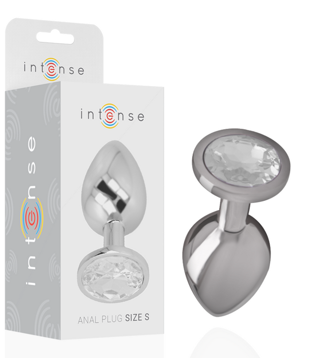 INTENSE - ALUMINUM METAL ANAL PLUG WITH SILVER CRYSTAL SIZE S