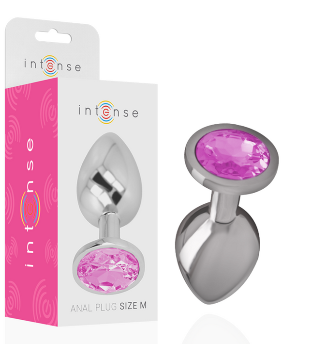 INTENSE - ALUMINUM METAL ANAL PLUG WITH PINK CRYSTAL SIZE M