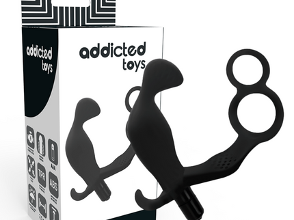 ADDICTED TOYS - ANAL PLUG WITH DOUBLE PENIS RING AND TESTICLES BLACK