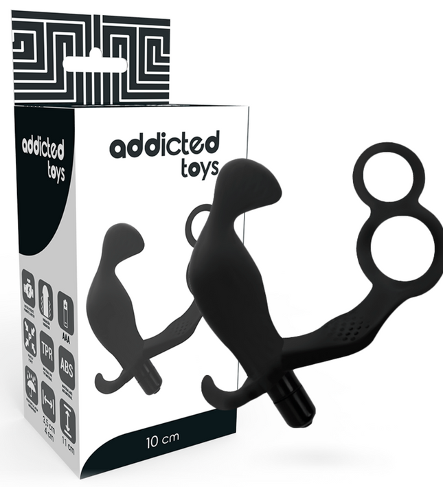 ADDICTED TOYS - ANAL PLUG WITH DOUBLE PENIS RING AND TESTICLES BLACK