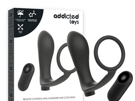 ADDICTED TOYS - PENIS RING WITH REMOTE CONTROL ANAL PLUG BLACK RECHARGEABLE