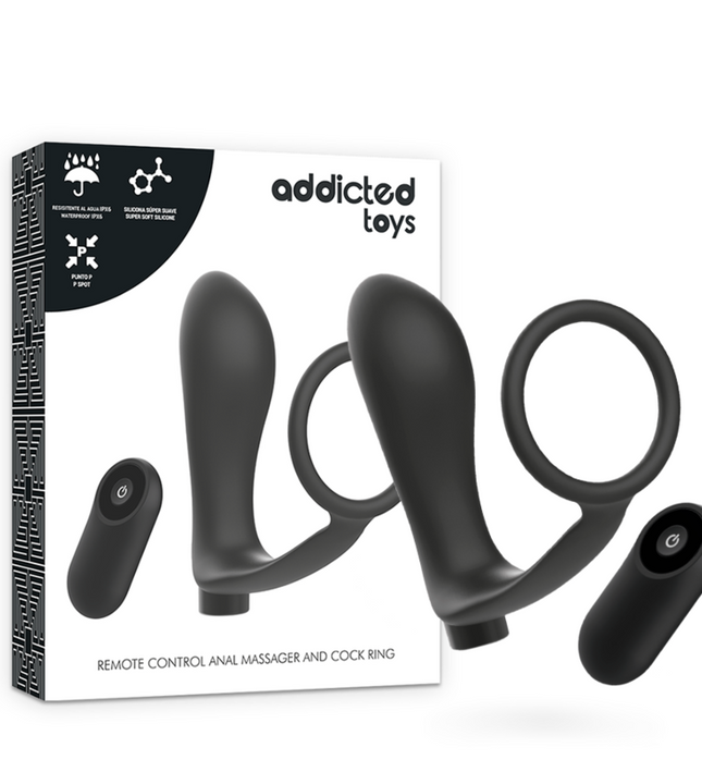 ADDICTED TOYS - PENIS RING WITH REMOTE CONTROL ANAL PLUG BLACK RECHARGEABLE
