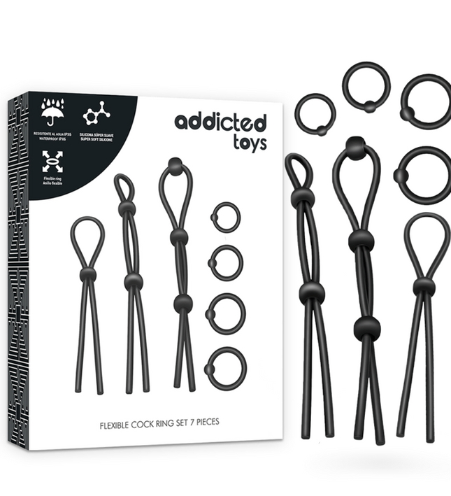 ADDICTED TOYS - FLEXIBLE SILICONE COCK RING SET 7 PIECES