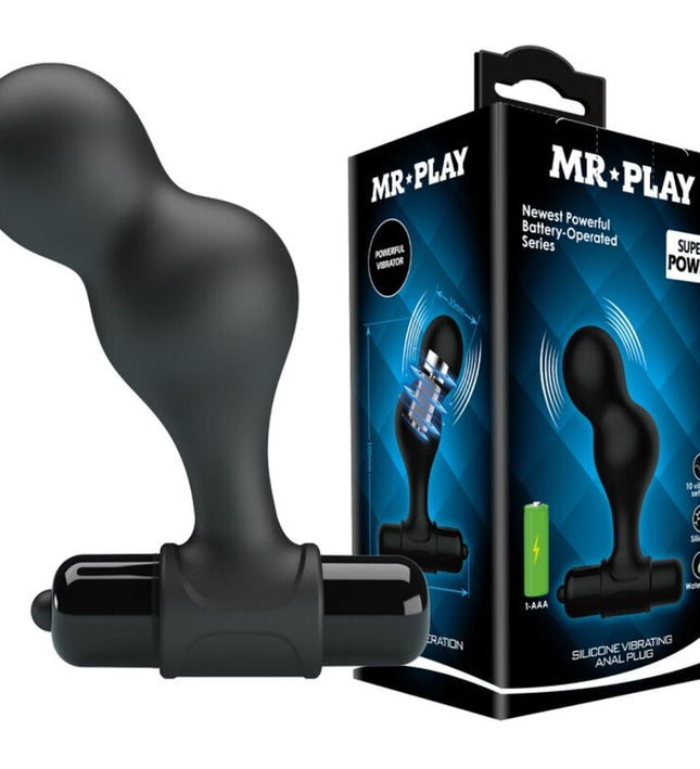 MR PLAY - BLACK SILICONE VIBRATOR ANAL PLUG
