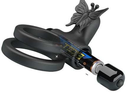 PRETTY LOVE - DOUBLE VIBRATING RING WITH BLACK STIMULATOR