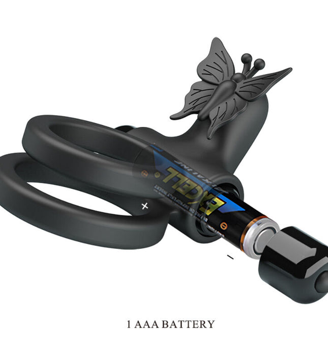 PRETTY LOVE - DOUBLE VIBRATING RING WITH BLACK STIMULATOR