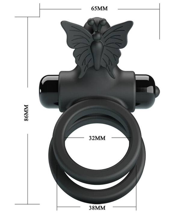 PRETTY LOVE - DOUBLE VIBRATING RING WITH BLACK STIMULATOR