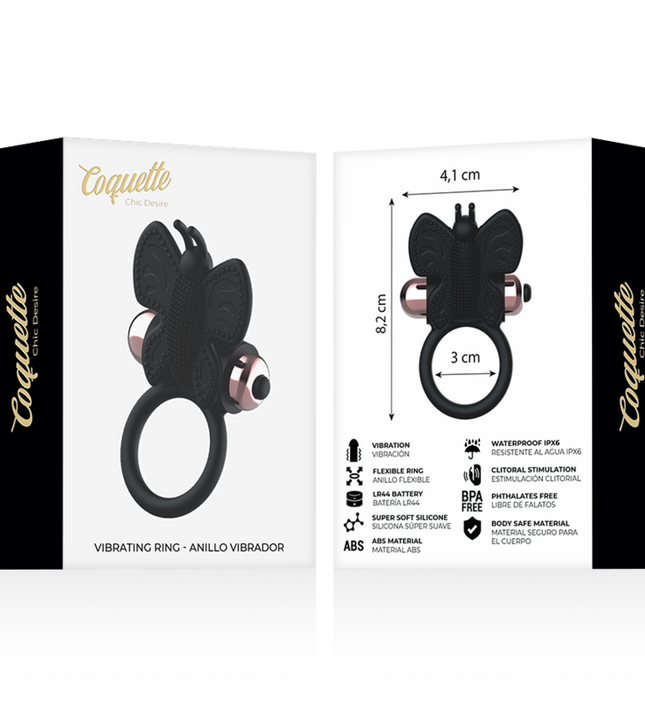 COQUETTE CHIC DESIRE - COCK RING BUTTERFLY WITH VIBRATOR BLACK/ GOLD