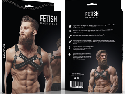 FETISH SUBMISSIVE ATTITUDE - ADJUSTABLE NEOPRENE CROSS-OVER CHEST BULLDOG HARNESS WITH ZIPPERS FOR MEN