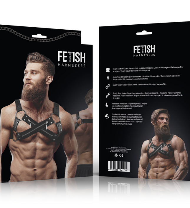 FETISH SUBMISSIVE ATTITUDE - ADJUSTABLE NEOPRENE CROSS-OVER CHEST BULLDOG HARNESS WITH ZIPPERS FOR MEN