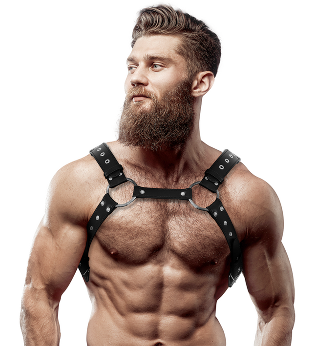 FETISH SUBMISSIVE ATTITUDE - MENS ECO-LEATHER CHEST HARNESS WITH STUDS