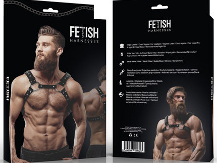 FETISH SUBMISSIVE ATTITUDE - MENS ECO-LEATHER CHEST HARNESS WITH STUDS