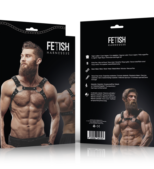 FETISH SUBMISSIVE ATTITUDE - MENS ECO-LEATHER CHEST HARNESS WITH STUDS