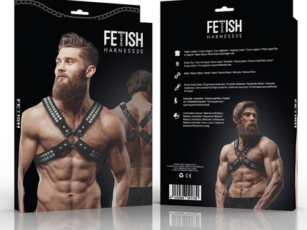 FETISH SUBMISSIVE ATTITUDE - MENS CROSSED CHEST ECO-LEATHER HARNESS WITH RIVETS