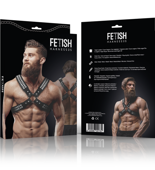 FETISH SUBMISSIVE ATTITUDE - MENS CROSSED CHEST ECO-LEATHER HARNESS WITH RIVETS