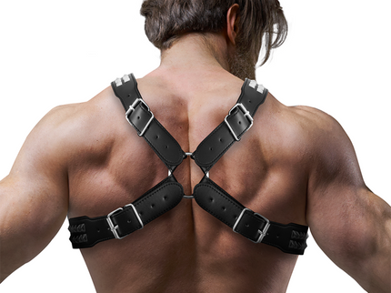 FETISH SUBMISSIVE ATTITUDE - MENS CROSSED CHEST ECO-LEATHER HARNESS WITH RIVETS