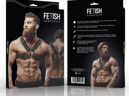 FETISH SUBMISSIVE ATTITUDE - MENS CROSS-OVER ECO-LEATHER CHEST HARNESS WITH STUDS