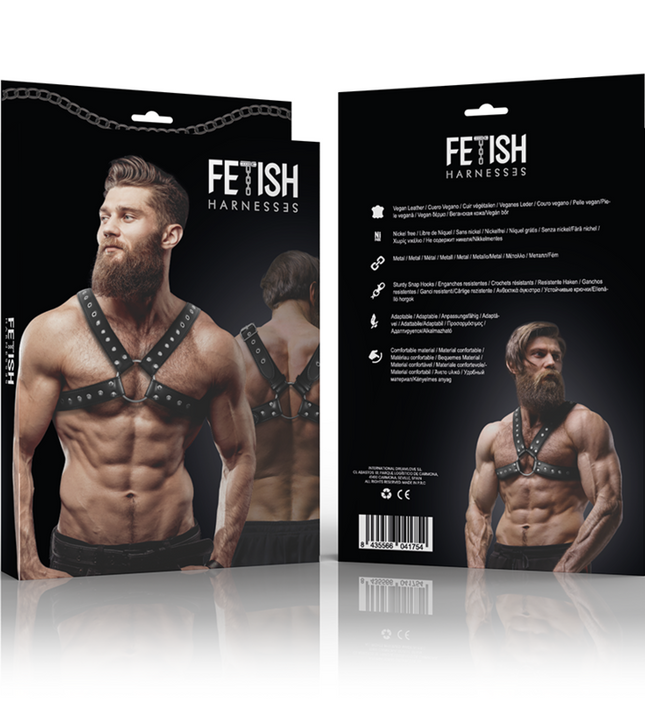 FETISH SUBMISSIVE ATTITUDE - MENS CROSS-OVER ECO-LEATHER CHEST HARNESS WITH STUDS