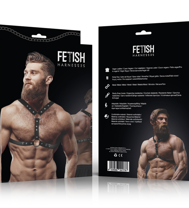 FETISH SUBMISSIVE ATTITUDE - ECO-LEATHER CHEST HARNESS WITH DOUBLE SUPPORT AND STUDS FOR MEN