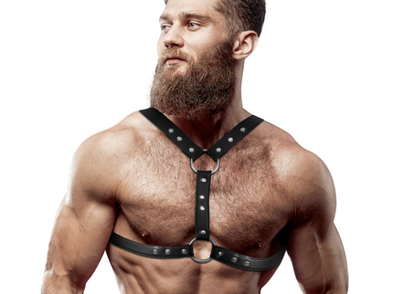FETISH SUBMISSIVE ATTITUDE - ECO-LEATHER CHEST HARNESS WITH DOUBLE SUPPORT AND STUDS FOR MEN