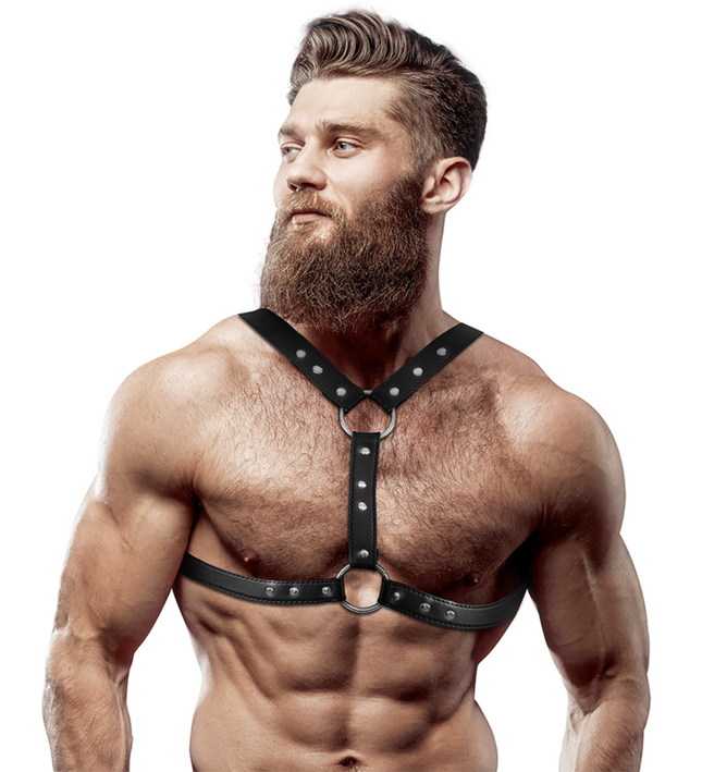 FETISH SUBMISSIVE ATTITUDE - ECO-LEATHER CHEST HARNESS WITH DOUBLE SUPPORT AND STUDS FOR MEN