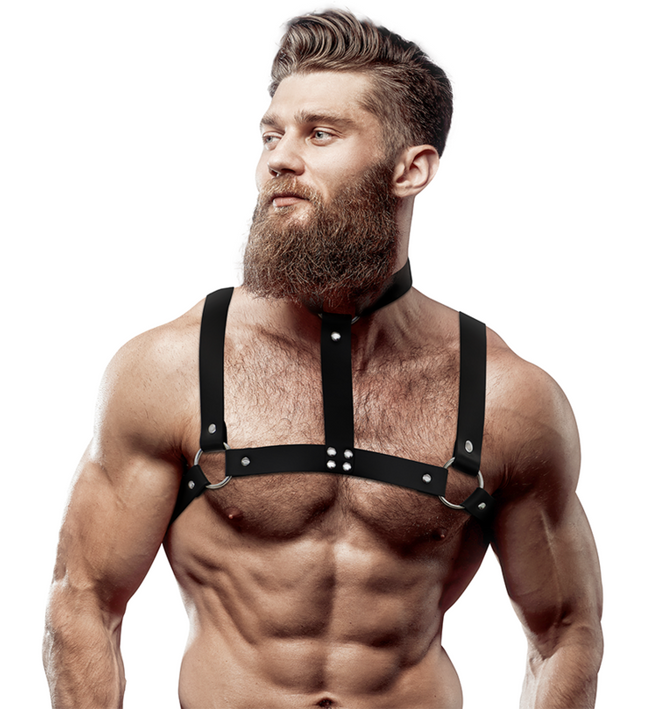 FETISH SUBMISSIVE ATTITUDE - ADJUSTABLE ECO-LEATHER CHEST HARNESS WITH NECKLACE FOR MEN