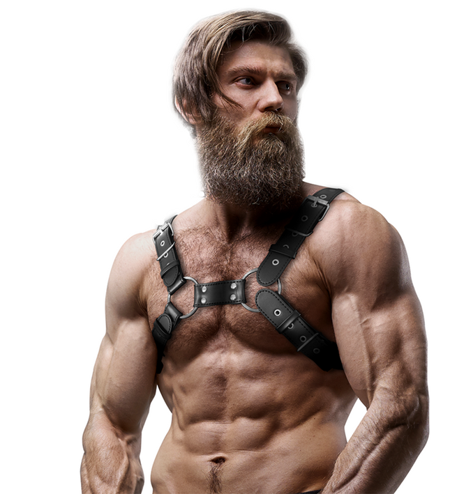 FETISH SUBMISSIVE ATTITUDE - MENS ADJUSTABLE ECO-LEATHER CHEST BULLDOG HARNESS