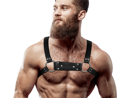 FETISH SUBMISSIVE ATTITUDE - MENS ECO-LEATHER BULLDOG CHEST HARNESS SIZE M/L