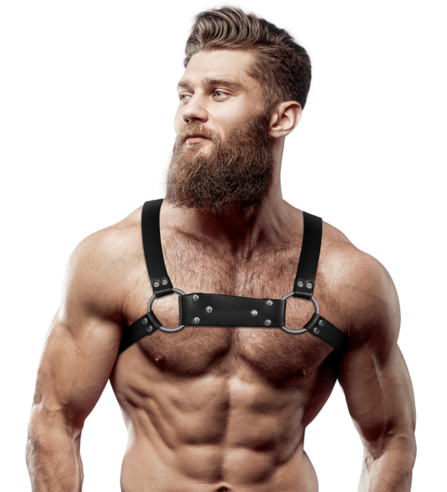 FETISH SUBMISSIVE ATTITUDE - MENS ECO-LEATHER BULLDOG CHEST HARNESS SIZE M/L