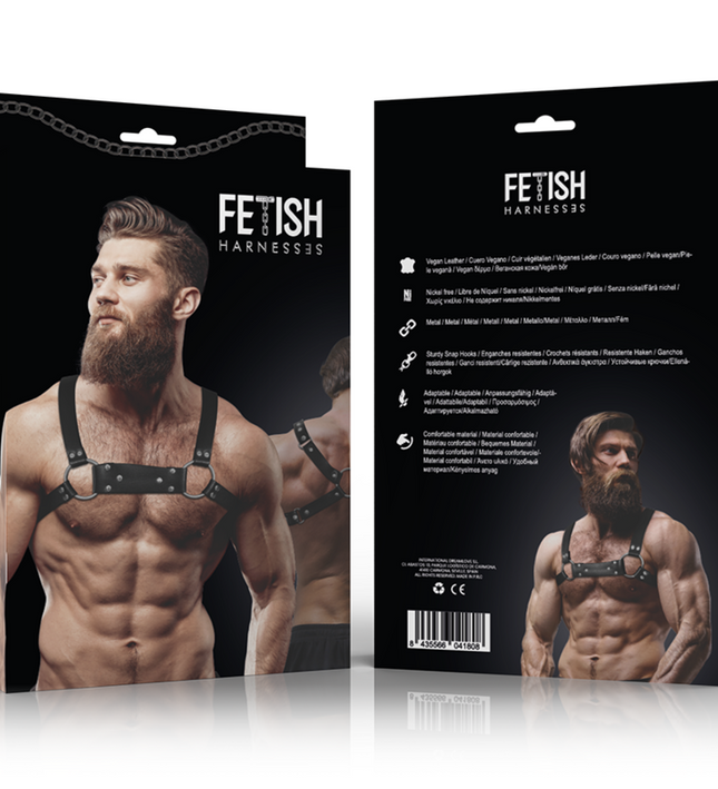 FETISH SUBMISSIVE ATTITUDE - MENS ECO-LEATHER BULLDOG CHEST HARNESS SIZE M/L