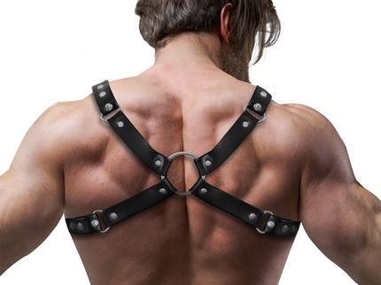 FETISH SUBMISSIVE ATTITUDE - MENS ECO-LEATHER BULLDOG CHEST HARNESS SIZE M/L