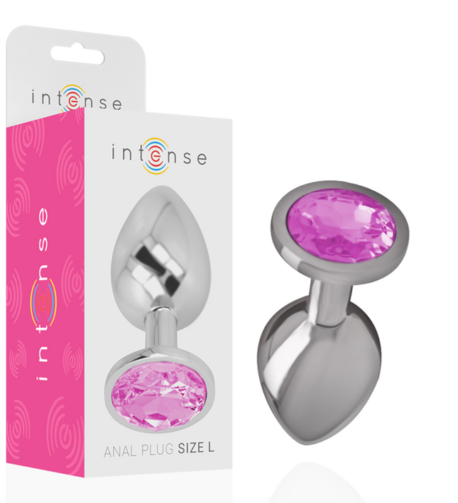 INTENSE - ALUMINUM METAL ANAL PLUG WITH PINK CRYSTAL SIZE L