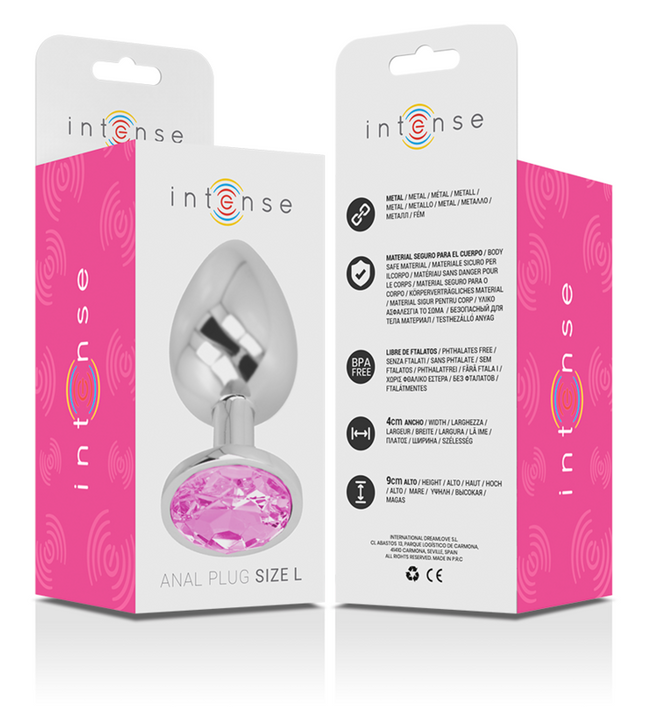 INTENSE - ALUMINUM METAL ANAL PLUG WITH PINK CRYSTAL SIZE L