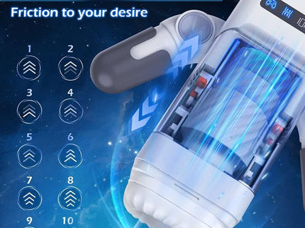GAME CUP - THRUSTING VIBRATION MASTURBATOR WITH HEATING FUNCTION AND MOBILE SUPPORT - BLACK