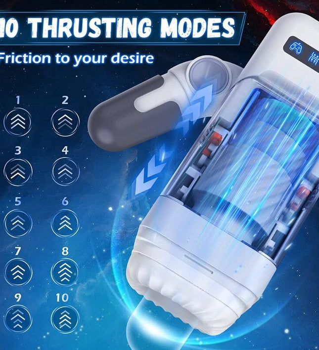 GAME CUP - THRUSTING VIBRATION MASTURBATOR WITH HEATING FUNCTION AND MOBILE SUPPORT - BLACK