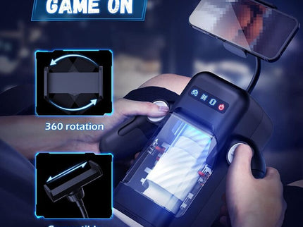 GAME CUP - THRUSTING VIBRATION MASTURBATOR WITH HEATING FUNCTION AND MOBILE SUPPORT - BLACK