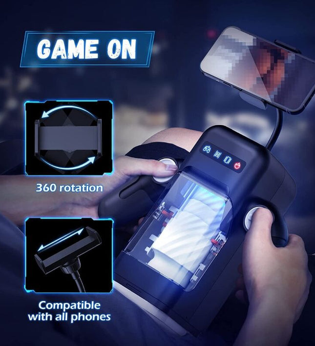 GAME CUP - THRUSTING VIBRATION MASTURBATOR WITH HEATING FUNCTION AND MOBILE SUPPORT - BLACK