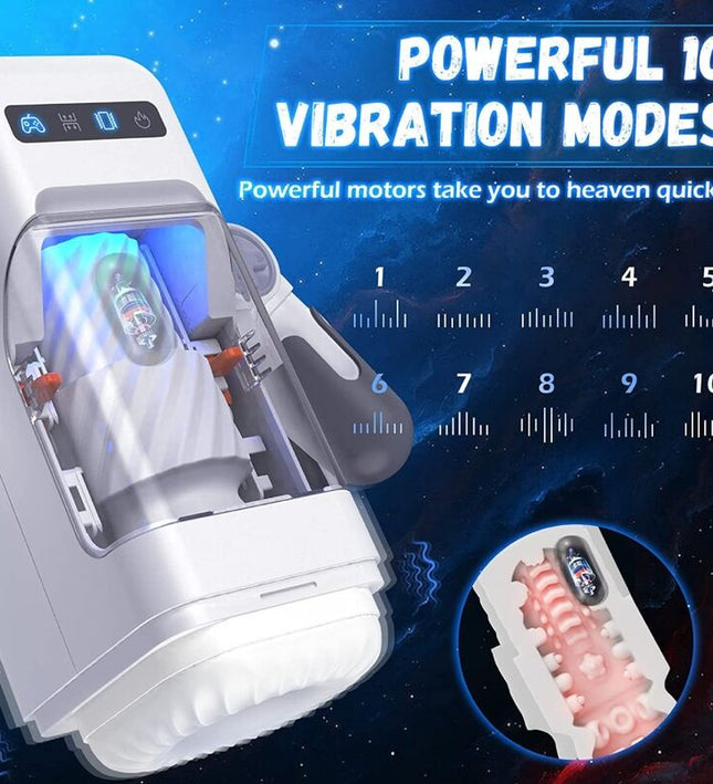 GAME CUP - THRUSTING VIBRATION MASTURBATOR WITH HEATING FUNCTION AND MOBILE SUPPORT - BLACK