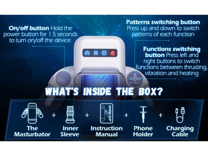 GAME CUP - THRUSTING VIBRATION MASTURBATOR WITH HEATING FUNCTION AND MOBILE SUPPORT - BLACK