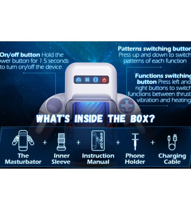 GAME CUP - THRUSTING VIBRATION MASTURBATOR WITH HEATING FUNCTION AND MOBILE SUPPORT - BLACK