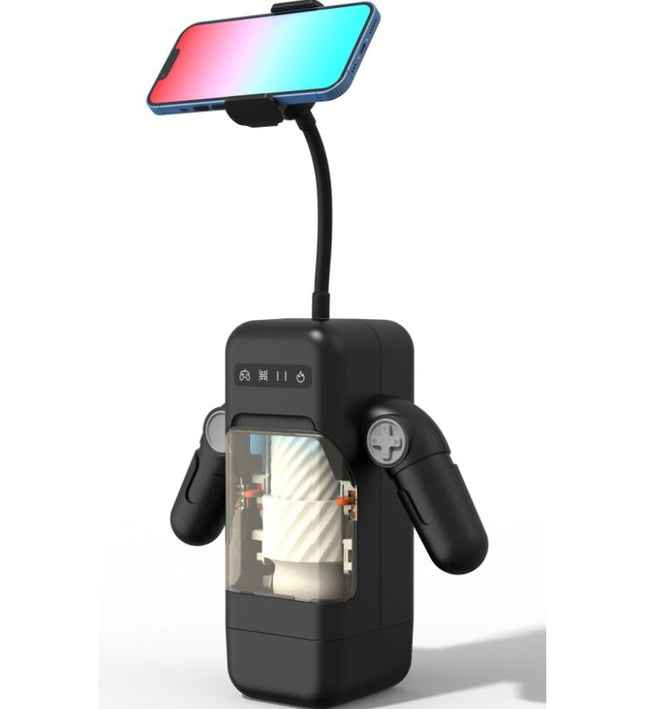 GAME CUP - THRUSTING VIBRATION MASTURBATOR WITH HEATING FUNCTION AND MOBILE SUPPORT - BLACK