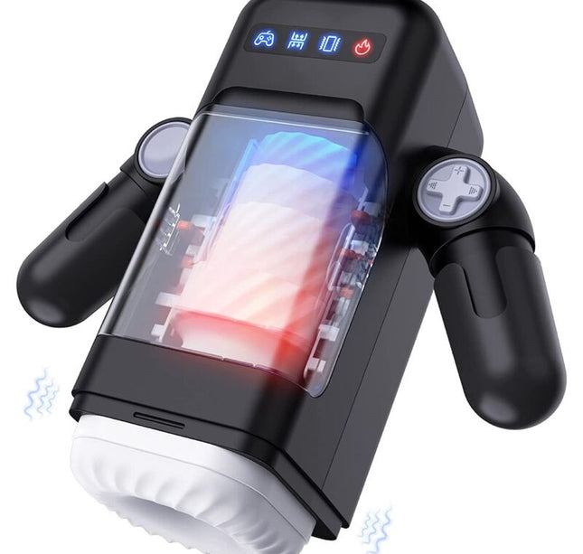 GAME CUP - THRUSTING VIBRATION MASTURBATOR WITH HEATING FUNCTION AND MOBILE SUPPORT - BLACK