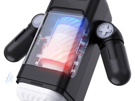 GAME CUP - THRUSTING VIBRATION MASTURBATOR WITH HEATING FUNCTION AND MOBILE SUPPORT - BLACK