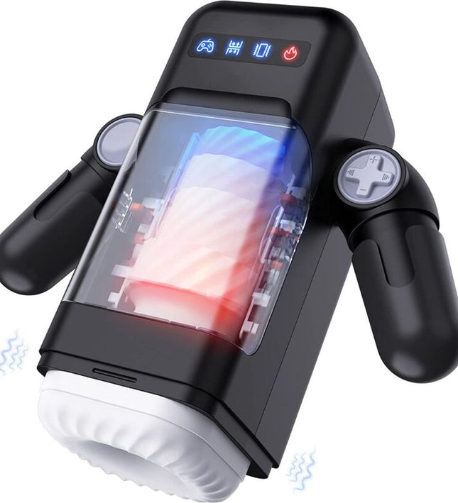 GAME CUP - THRUSTING VIBRATION MASTURBATOR WITH HEATING FUNCTION AND MOBILE SUPPORT - BLACK