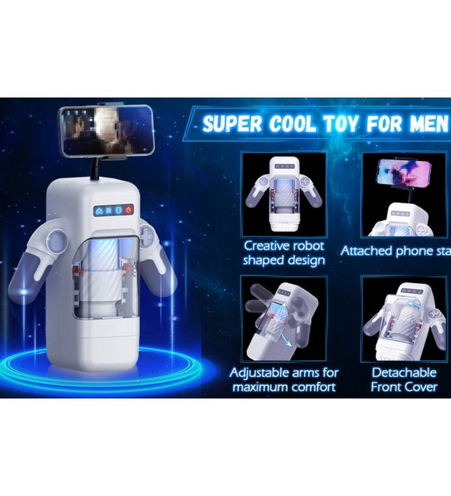 GAME CUP - THRUSTING VIBRATION MASTURBATOR WITH HEATING FUNCTION AND MOBILE SUPPORT - BLACK